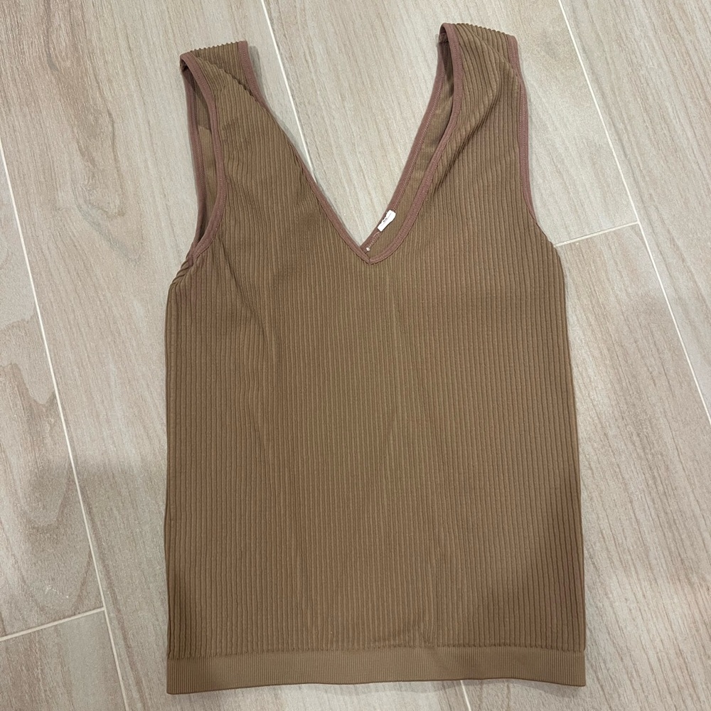 Brown Ribbed Tank Top